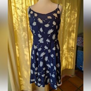 Navy Blue Fit and Flare Spaghetti Strap Dress